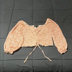 Almost Famous Peach Floral Smocked Blouse